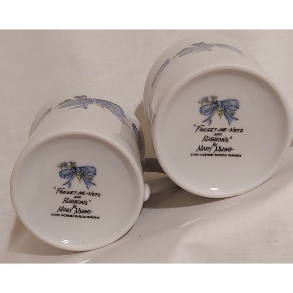 2 Forget Me Nots And Ribbons by Mary Mugg Coffee Tea Cup Mug Vintage Enesco 1980 - Picture 3 of 14